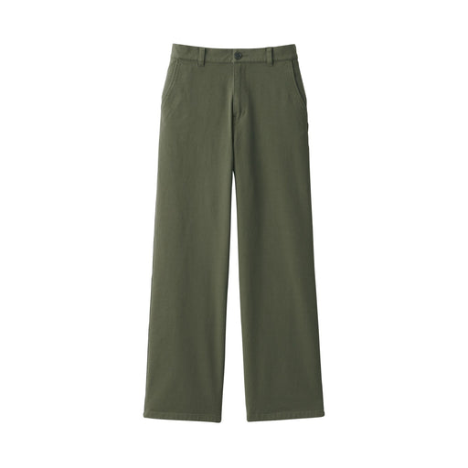Women's 4-Way Stretch Chino Wide Straight Pants (L 32inch / 82cm) Dark Green MUJI
