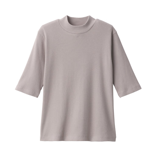 Women's Stretch Ribbed Mock Neck Half Sleeve T-Shirt Light Gray MUJI