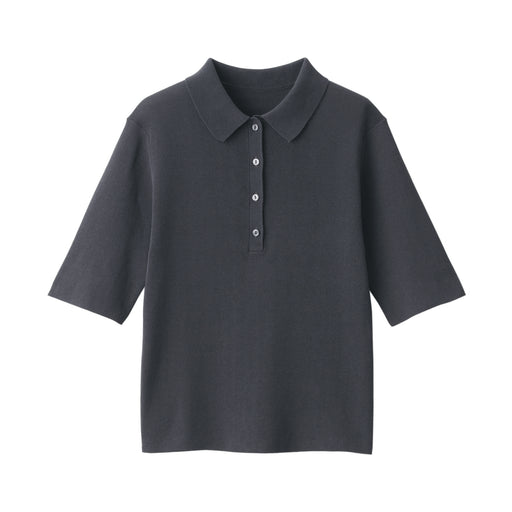 Women's UV Cut Ribbed Knit 1/2 Sleeve Polo Sweater Black MUJI