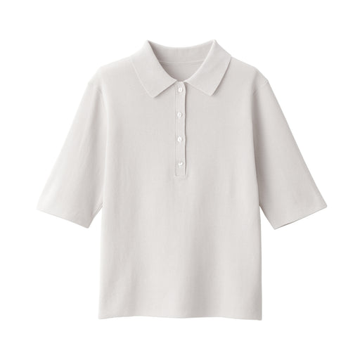 Women's UV Cut Ribbed Knit 1/2 Sleeve Polo Sweater Sand Beige MUJI