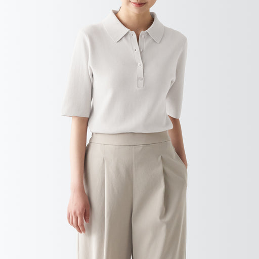 Women's UV Cut Ribbed Knit 1/2 Sleeve Polo Sweater MUJI