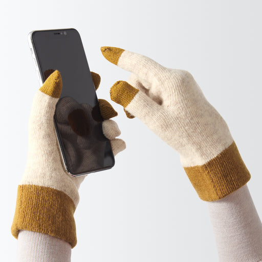 Wool Blend Touchscreen Bicolor Gloves MUJI