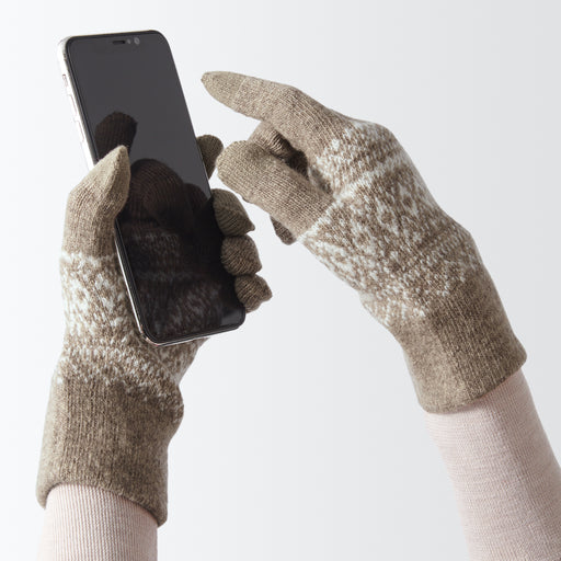 Wool Blend Touchscreen Gloves - Patterned MUJI