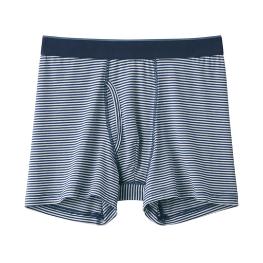 Men's Smooth Front Open Striped Boxer Brief Smoky Blue Stripe MUJI