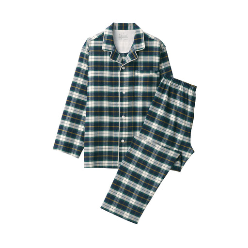 Men's Side Seamless Flannel Pajamas Dark Green Check MUJI