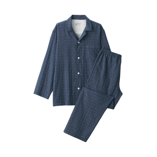 Men's Side Seamless Double Gauze Pajamas Navy Pattern MUJI