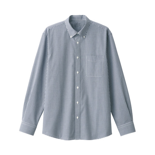 Men's Wrinkle-Resistant Button Down Shirt Dark Navy Check MUJI