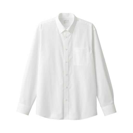 Men's Wrinkle-Resistant Button Down Shirt White MUJI