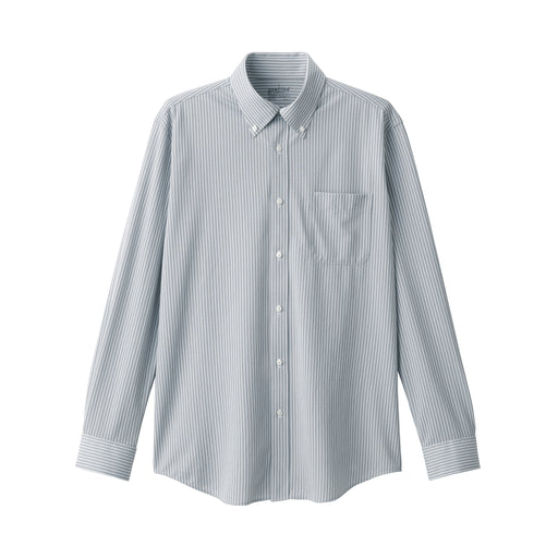 Men's Non-Iron Jersey Button Down Shirt Navy Stripe MUJI