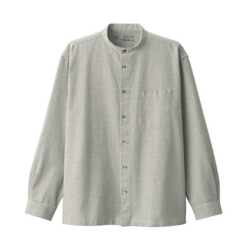 Men's Washed Oxford Stand Collar Long Sleeve Patterned Shirt Khaki Check MUJI