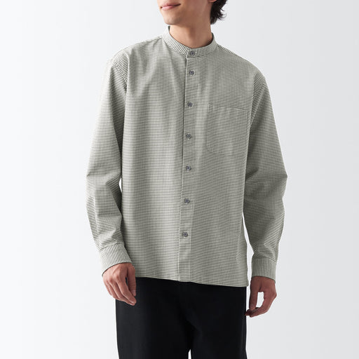 Men's Washed Oxford Stand Collar Long Sleeve Patterned Shirt MUJI