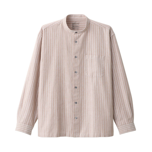 Men's Washed Oxford Stand Collar Long Sleeve Patterned Shirt Dark Beige Stripe MUJI