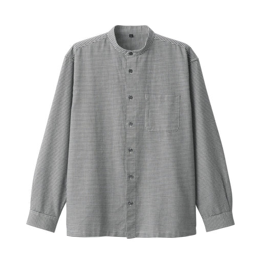 Men's Washed Oxford Stand Collar Long Sleeve Patterned Shirt White Check MUJI