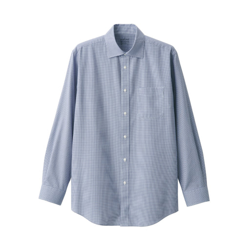 Men's Non-Iron Semi Wide Collar Patterned Shirt Navy Check MUJI