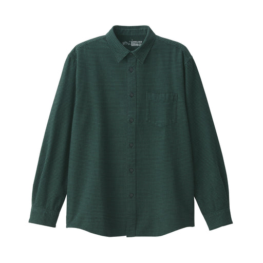 Men's Double-Brushed Flannel Shirt Green Check MUJI