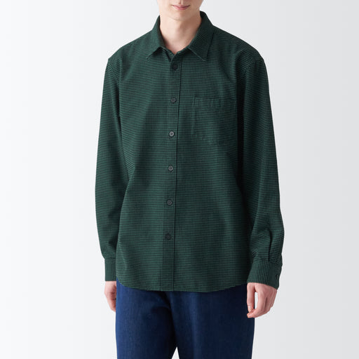 Men's Double-Brushed Flannel Shirt Green Check MUJI