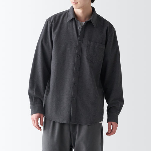 Men's Double-Brushed Flannel Shirt Charcoal Gray MUJI