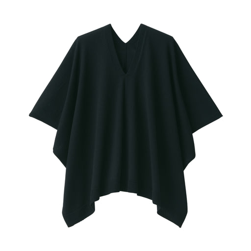Women's High Gauge Wool Poncho Sweater Black MUJI