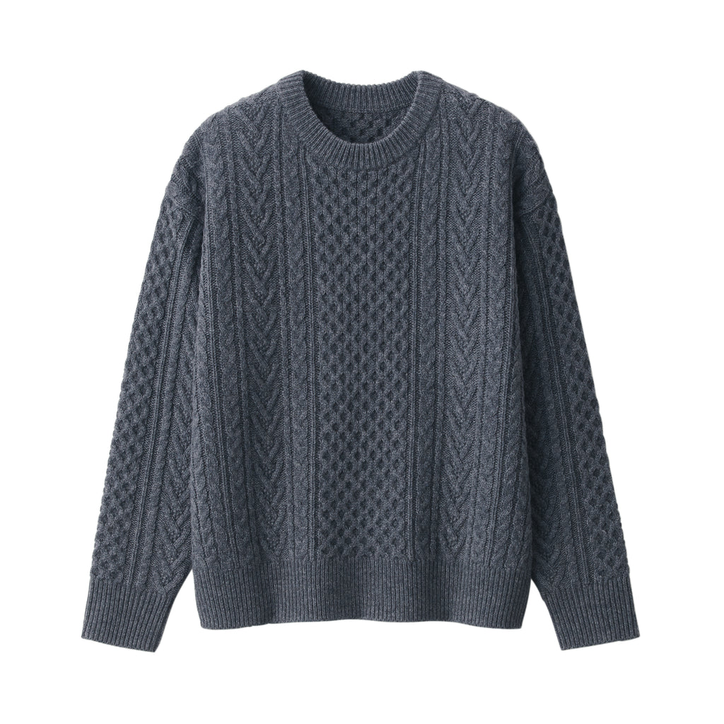 Women's Merino Wool Cable Pattern Crew Neck Sweater | Winter Sweaters |  MUJI USA