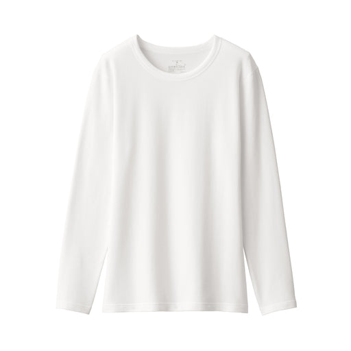 Women's Warm Thick Cotton Crew Neck Long Sleeve T-Shirt White MUJI