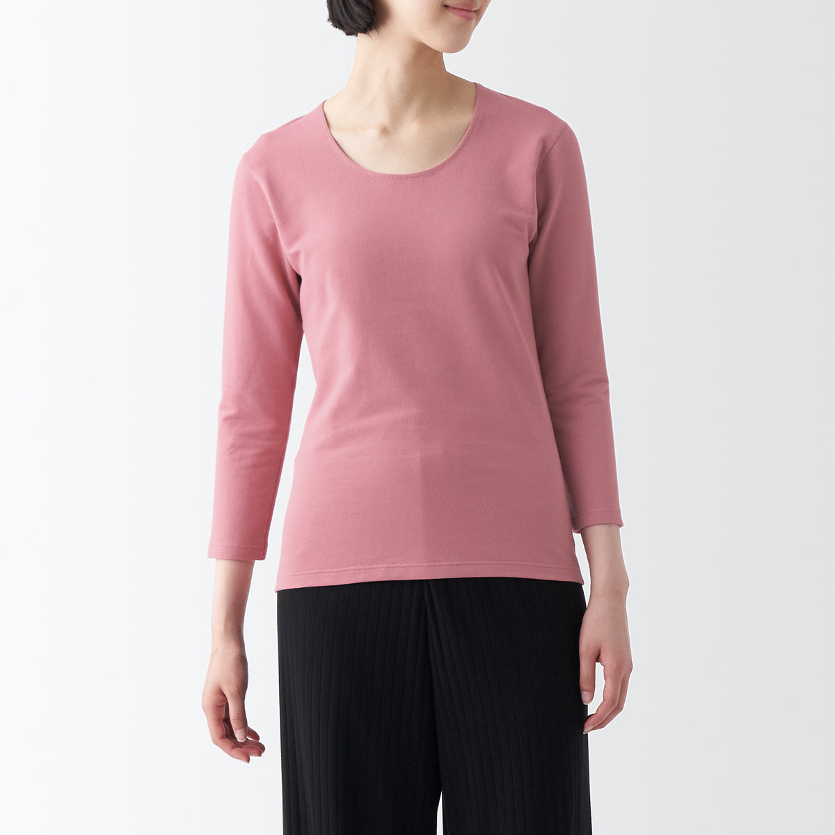 Women's Warm Thick Cotton U Neck T-Shirt | Winter Innerwear | MUJI USA