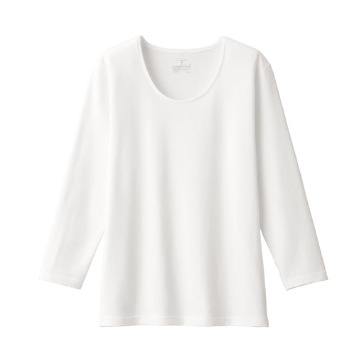 Women's Warm Thick Cotton U Neck T-Shirt White MUJI