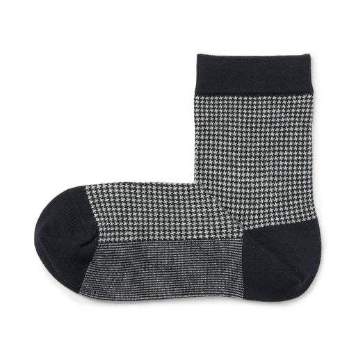 Right Angle Loose Top Short Socks - Houndstooth Pattern Gray Pattern MUJI
