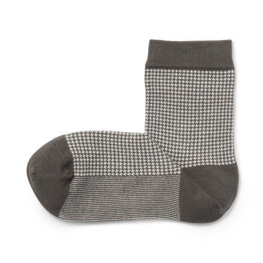 Right Angle Loose Top Short Socks - Houndstooth Pattern Brown Pattern MUJI