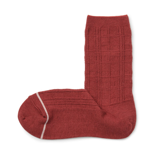Warm Pile Cotton Patterned Stitch Socks Red MUJI