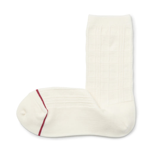 Warm Pile Cotton Patterned Stitch Socks Off White MUJI