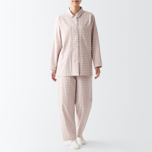 Women's Side Seamless Double Gauze Pajamas Pink Check MUJI