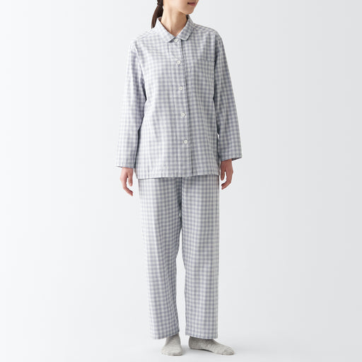 Women's Side Seamless Double Gauze Pajamas Lavender Check MUJI