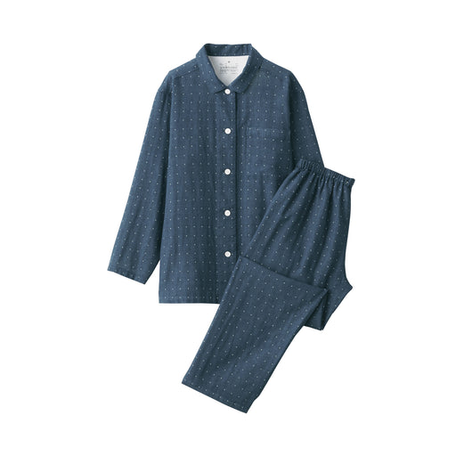 Women's Side Seamless Double Gauze Pajamas Navy Pattern MUJI