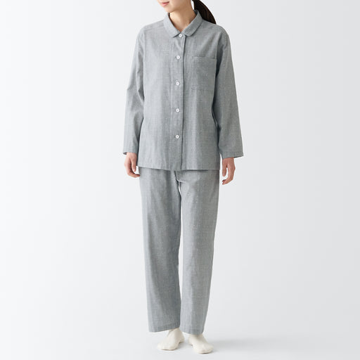 Women's Side Seamless Double Gauze Pajamas Gray Pattern MUJI