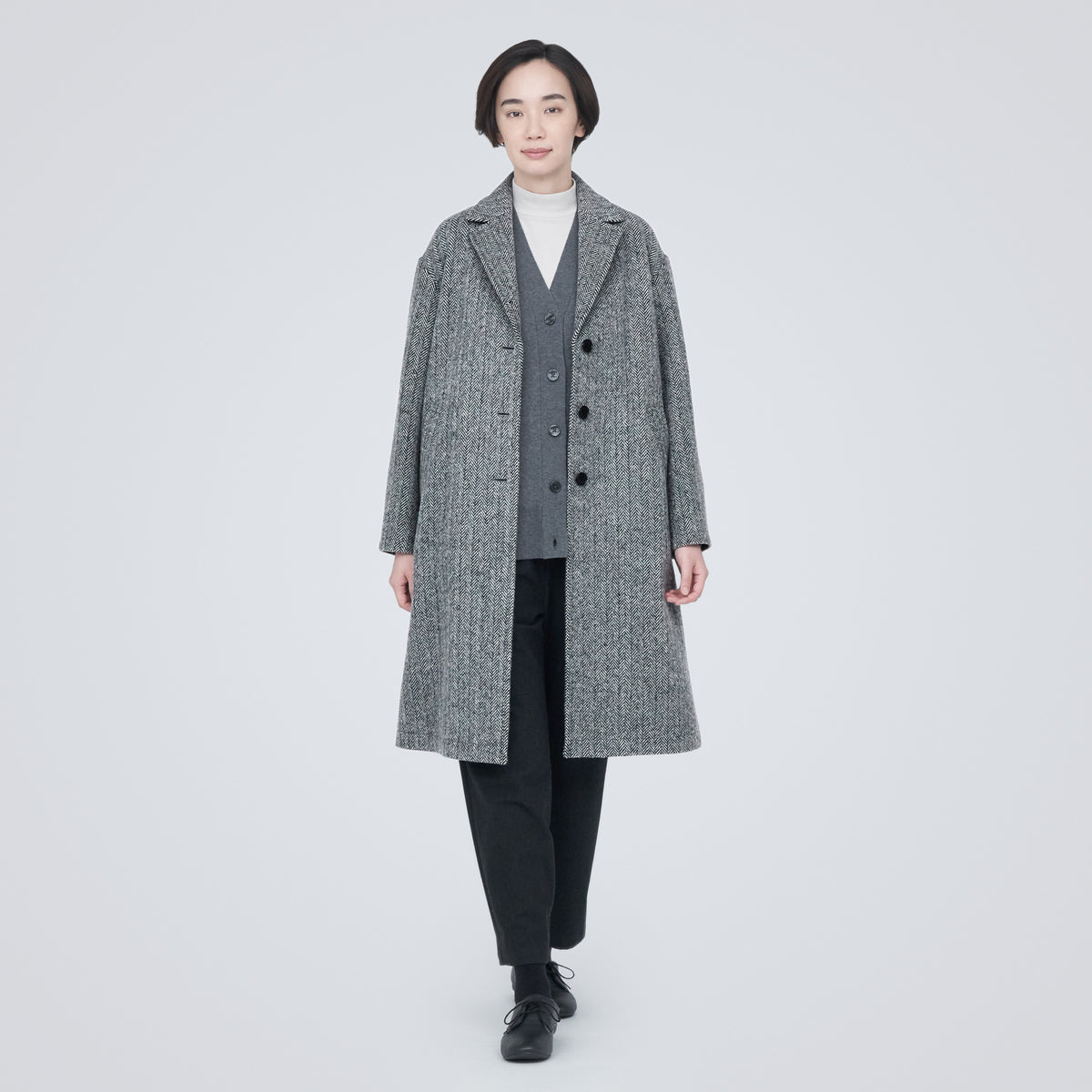 Women's Recycled Wool Blend Chester Coat - Gray Pattern | MUJI USA