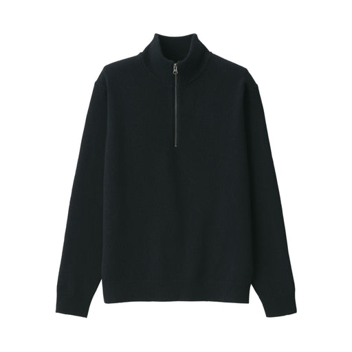 Men's Mid-Gauge Wool Zipped Sweater Black MUJI