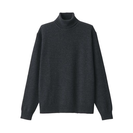 Men's Mid-Gauge Wool Turtle Neck Sweater Charcoal Gray MUJI