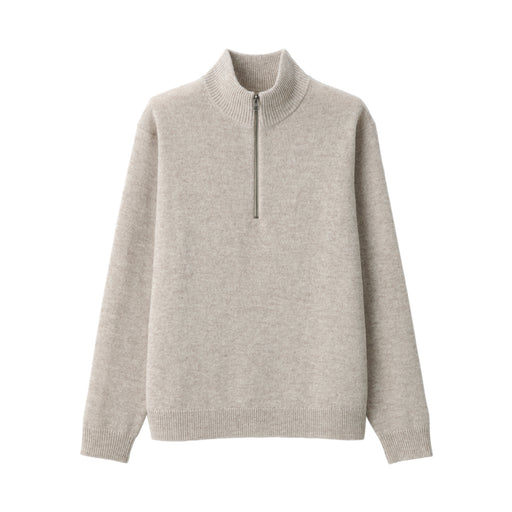 Men's Mid-Gauge Wool Zipped Sweater Oatmeal MUJI