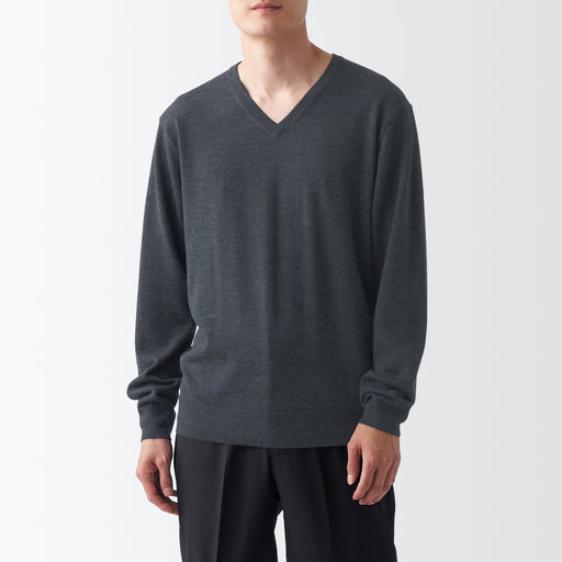 Men's High Gauge Wool V-Neck Sweater MUJI