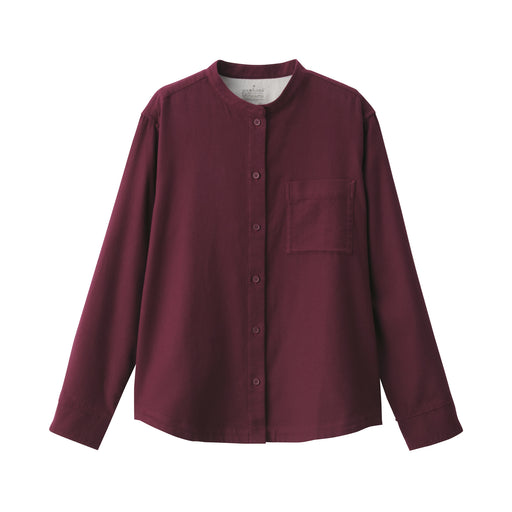 Women's Double Brushed Flannel Stand Collar Long Sleeve Shirt Burgundy MUJI