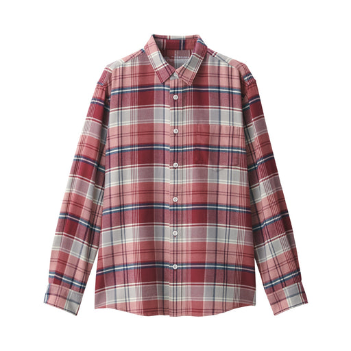 Men's Double-Brushed Flannel Patterned Shirt Dark Red Check MUJI