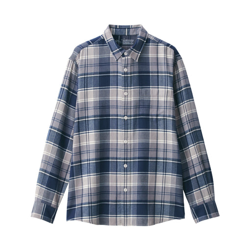Men's Double-Brushed Flannel Patterned Shirt Navy Check MUJI