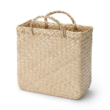 Seagrass Herringbone Basket with Handle - Small (W9.8 x D4.9 x H9.4") MUJI