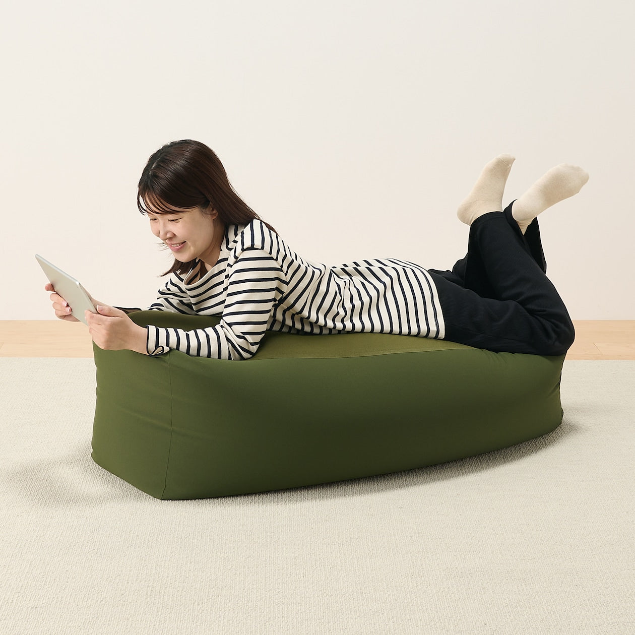 Polyester Plain Weave Cover For Rectangular Body Fit Cushion - Khaki (Cushion Sold Separately) MUJI