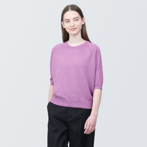 Women's Hemp Blend Crew Neck Half Sleeve Sweater MUJI