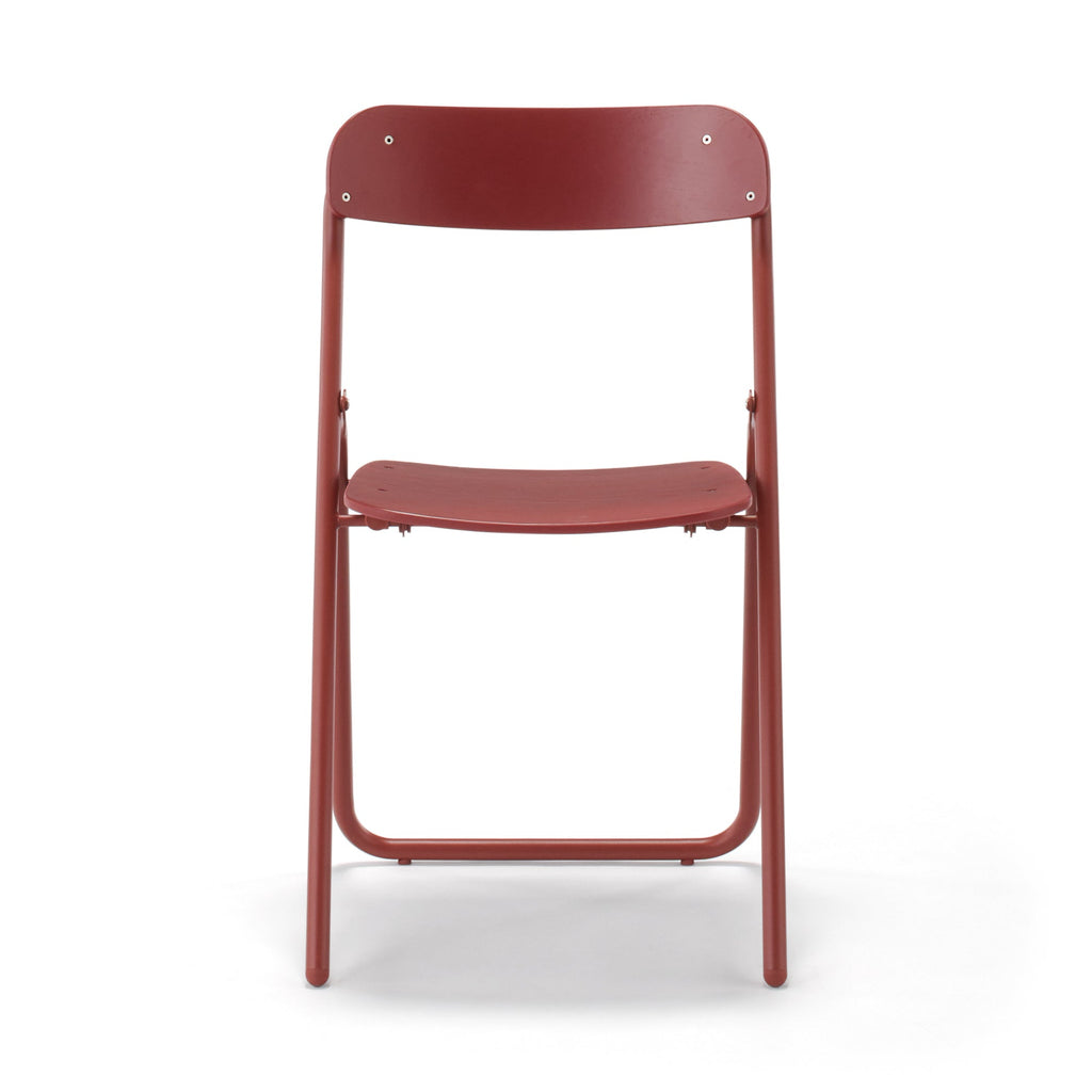 Steel Pipe Folding Chair with Wooden Seat - Burgundy | Furniture