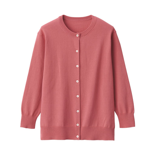 Women's High-Twist Crew Neck 3/4 Sleeve Cardigan Red MUJI