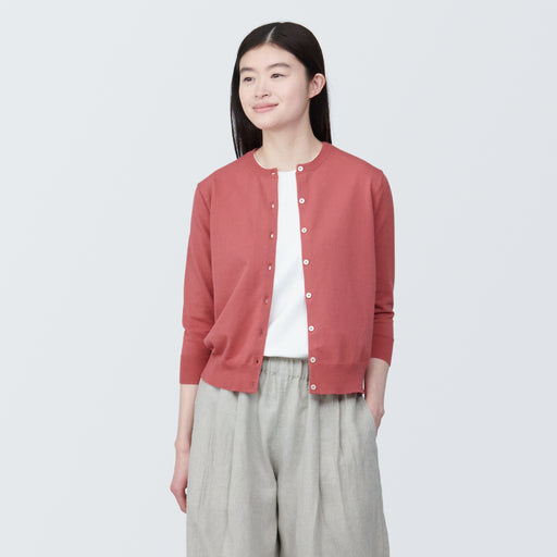 Women's High-Twist Crew Neck 3/4 Sleeve Cardigan MUJI