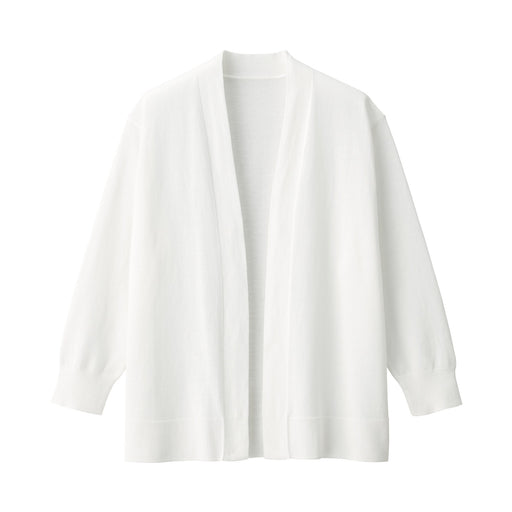 Women's High-Twist Short 3/4 Sleeve Cardigan White MUJI