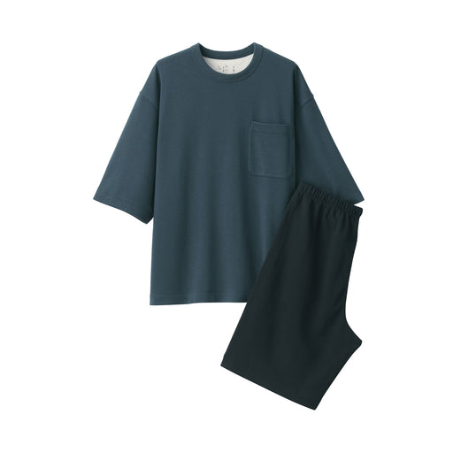 Men's Sweatshirt Short Sleeve Loungewear Set Navy MUJI